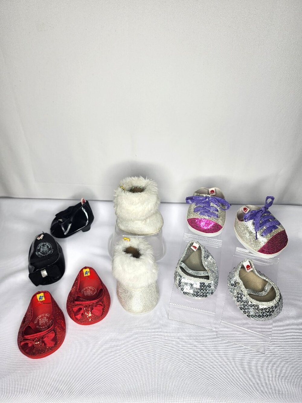 Build-A-Bear Shoe Bundle Red Glitter Mary Janes Fur Boots Sequin Sneaker Lot
